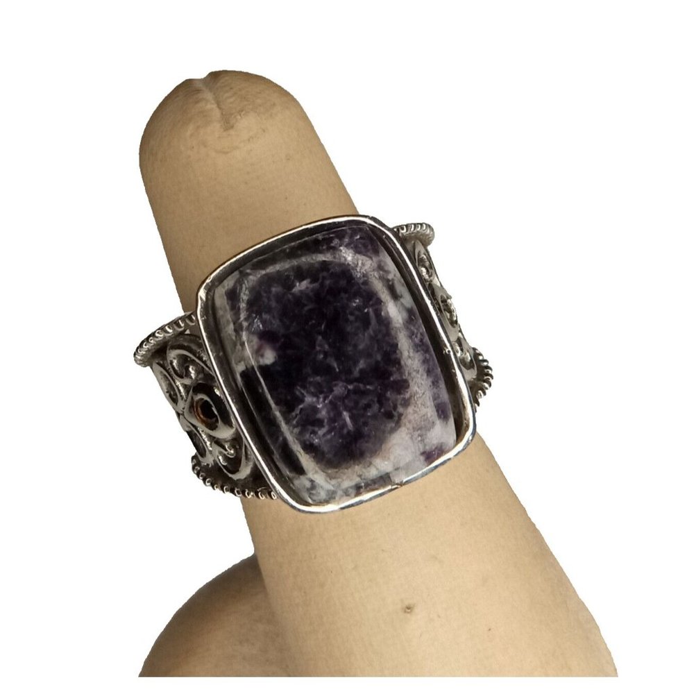316L Stainless Steel Silver Tone Purple Stone Look Ring Size‎ 7 (10c2)